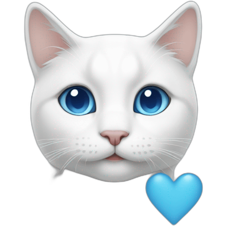 White cat with blue love and white love emoji