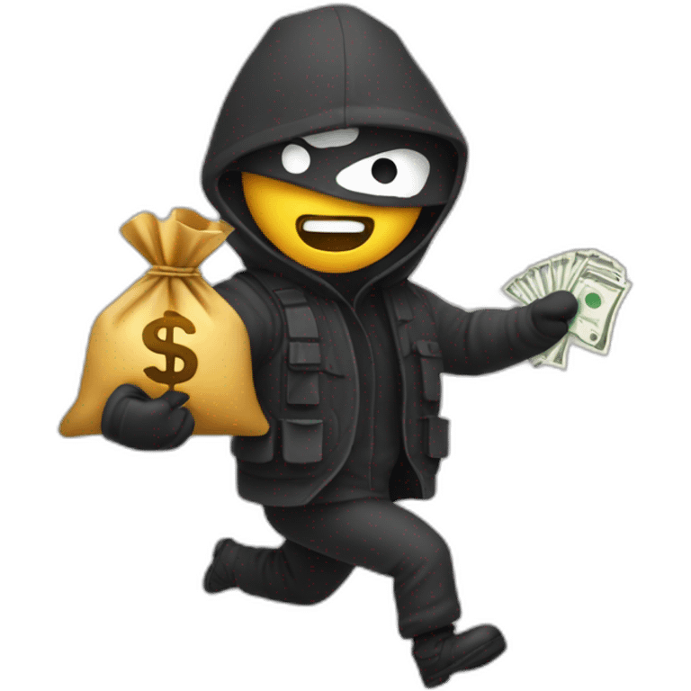 robber with a money sack behind their back making their escape emoji