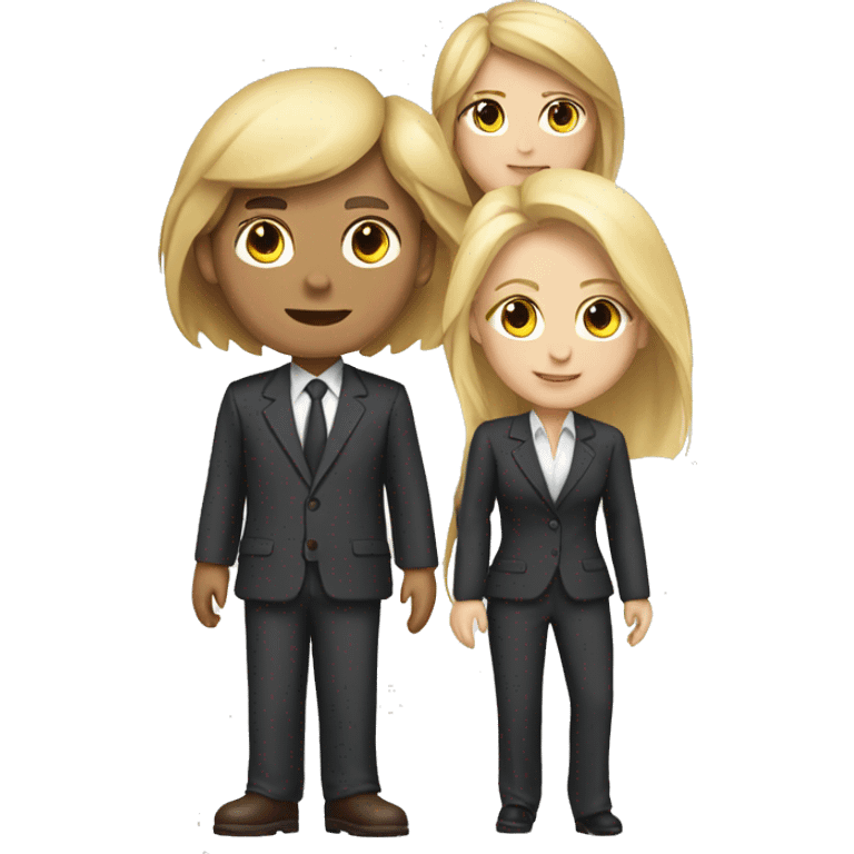 Digital team emoiji consisting of 2 women and 3 men. One blonde woman, one blond man, rest brown hair. All business suit. emoji