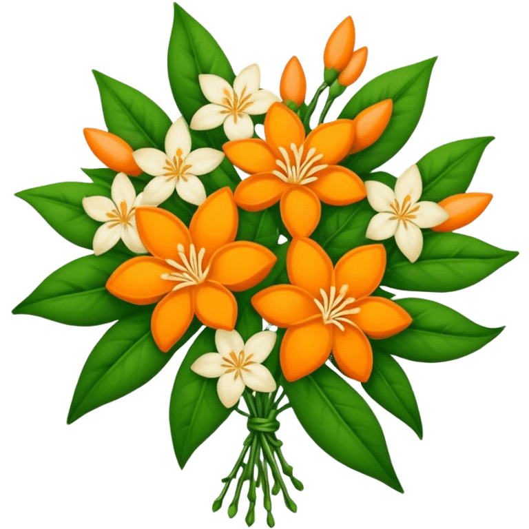 big bouquet Orange Jasmine, luxuriant, stem, leaf emoji