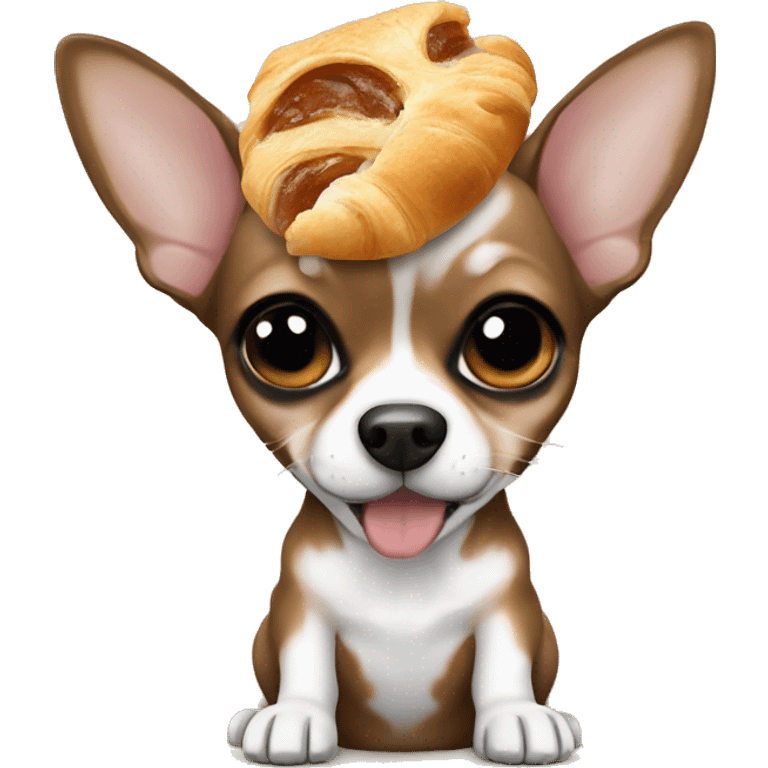 black and tan chihuahua puppy eating a croissant  emoji