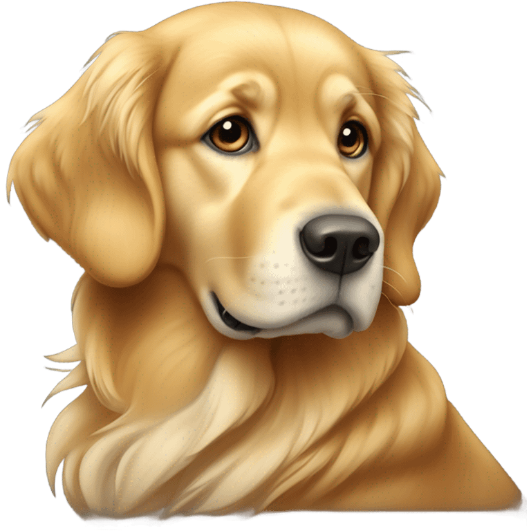 Golden retriever looks like he is thinking emoji