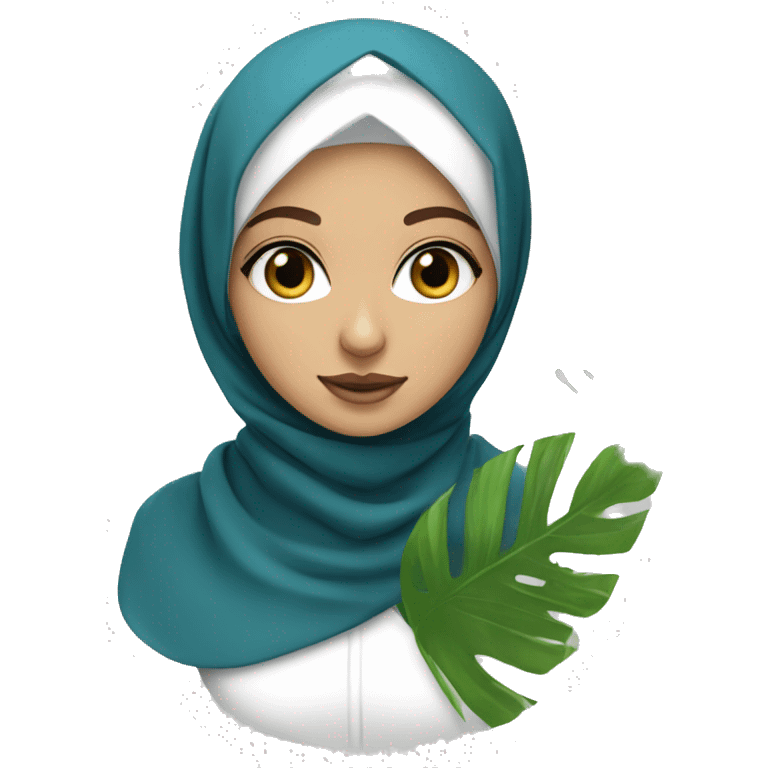 White, Blue eyed Hijabi girl with tropical leaves emoji