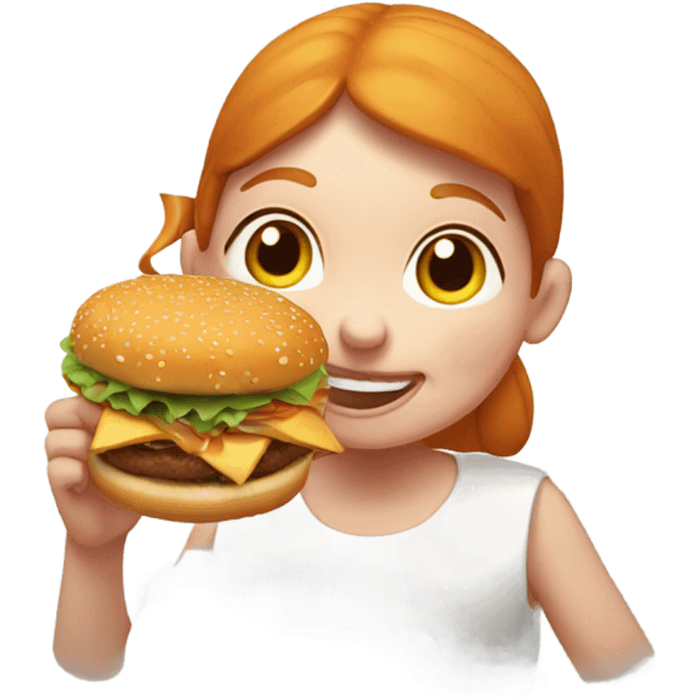 Round ginger girl eating burgers with pig ears emoji