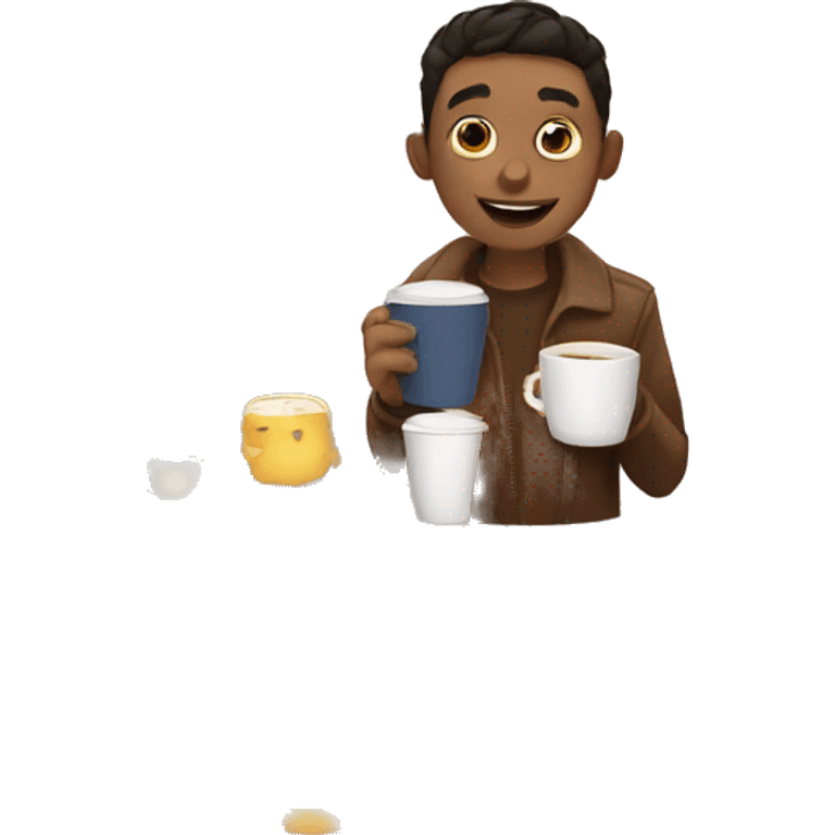 Animated emojis for boy with cup of coffee emoji