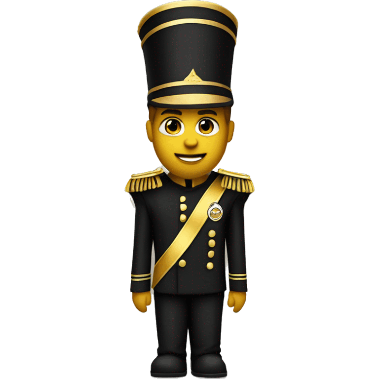 A marching band drum major in a black and gold uniform  emoji