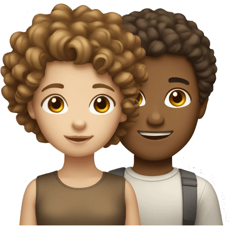 White brown haired girl and tan boy curly hair emoji