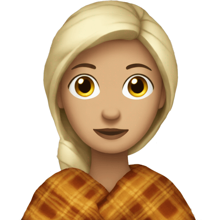 White woman wearing fall blanket emoji