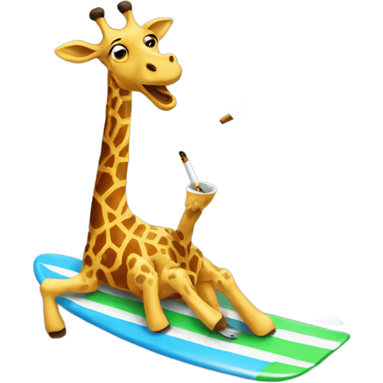 Giraffe surfing while smoking cigarette  emoji