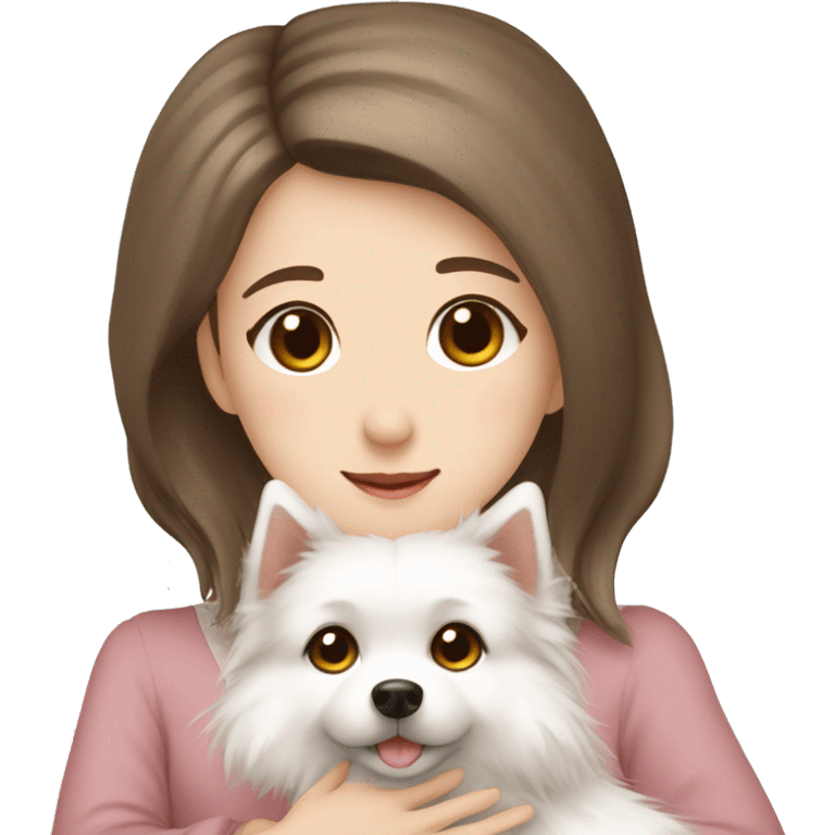 Japanese spitz dog hug brown hair girl with dress emoji