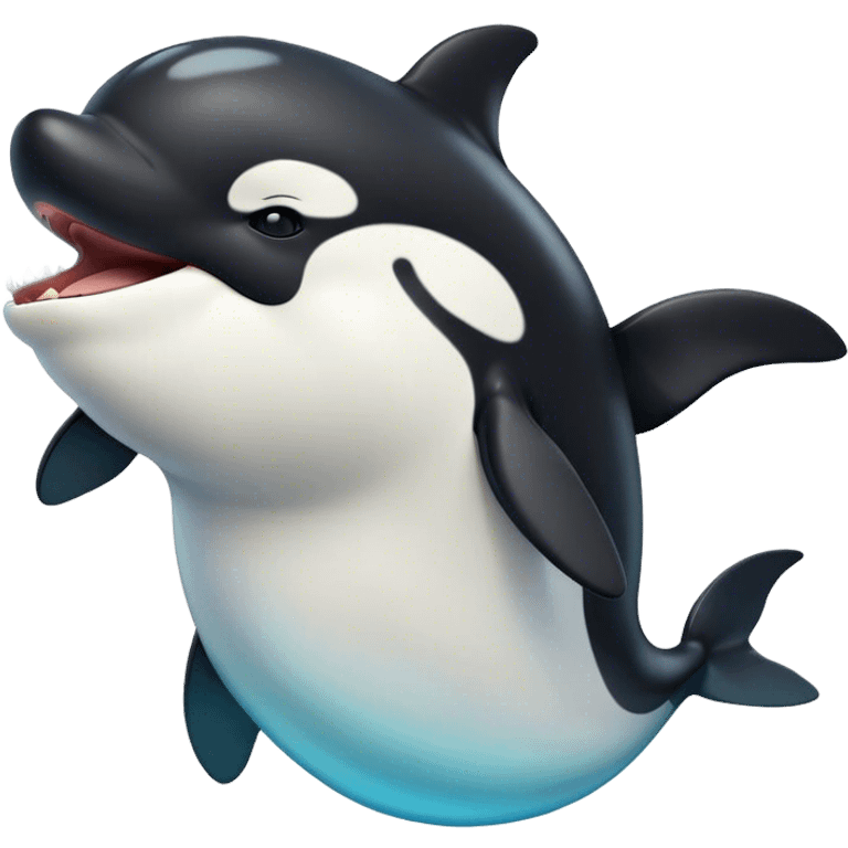 Cinematic Cute Yawning orca Portrait Emoji, Head tilted slightly with a dramatic, wide-open yawn, showcasing a sleek black-and-white body with gently relaxed fins and sleepy, half-closed eyes, Simplified yet irresistibly adorable features, highly detailed, glowing with a soft, cozy marine glow, high shine, relaxed yet expressive, stylized with a dash of whimsical deep-sea charm, soft glowing outline, capturing the essence of a drowsy yet affectionate orca that appears ready to stretch out in the waves for a nap! emoji