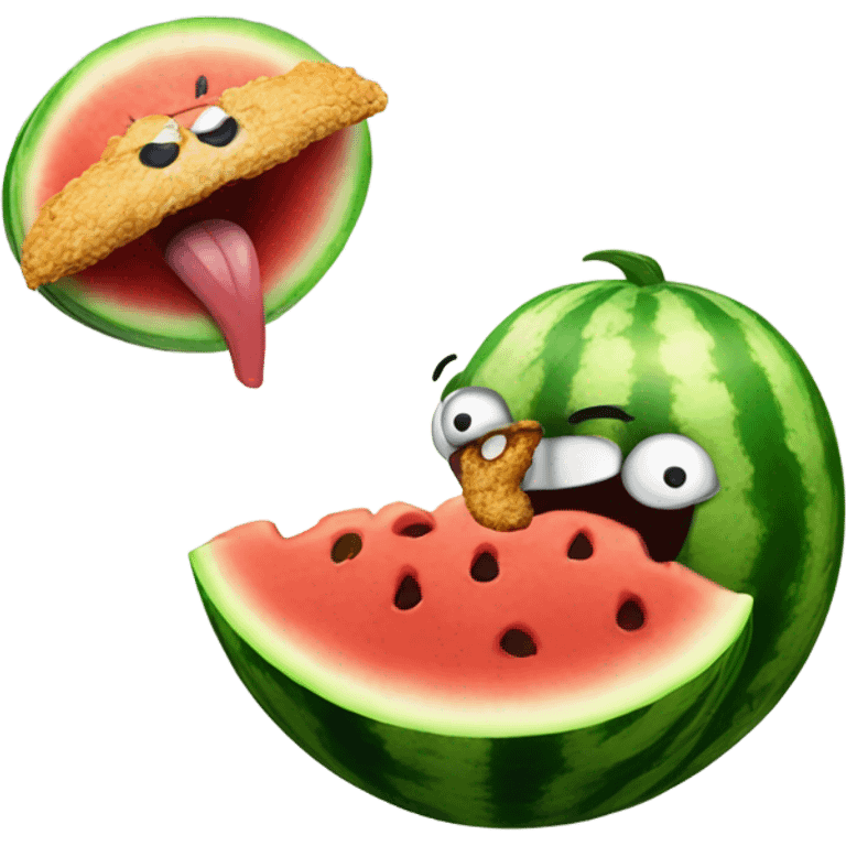 a watermelon eating fried chicken emoji