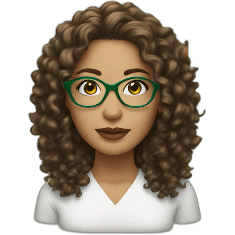 Woman - brown curly hair and Green khali glasses  emoji