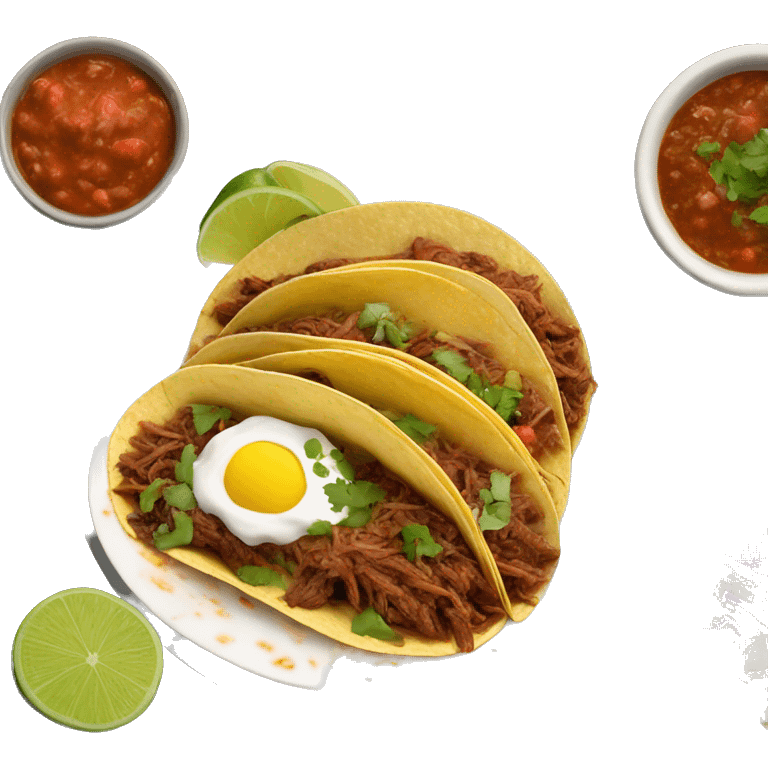 A plate of birria tacos with a side bowl of consume  emoji