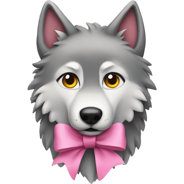 Wolf with a pink bow on the top right side of its head emoji