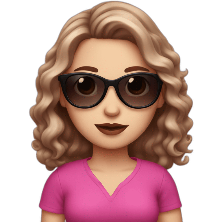 white girl with dark brown and pink wavy hair and sunglasses emoji