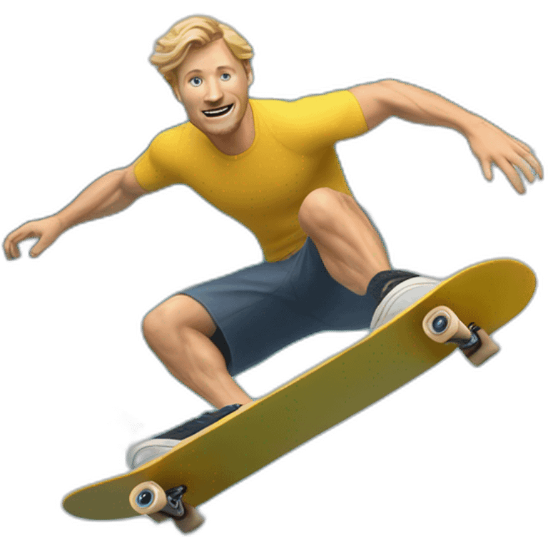 hyper real white dude surfing an ocean wave on a skate board emoji