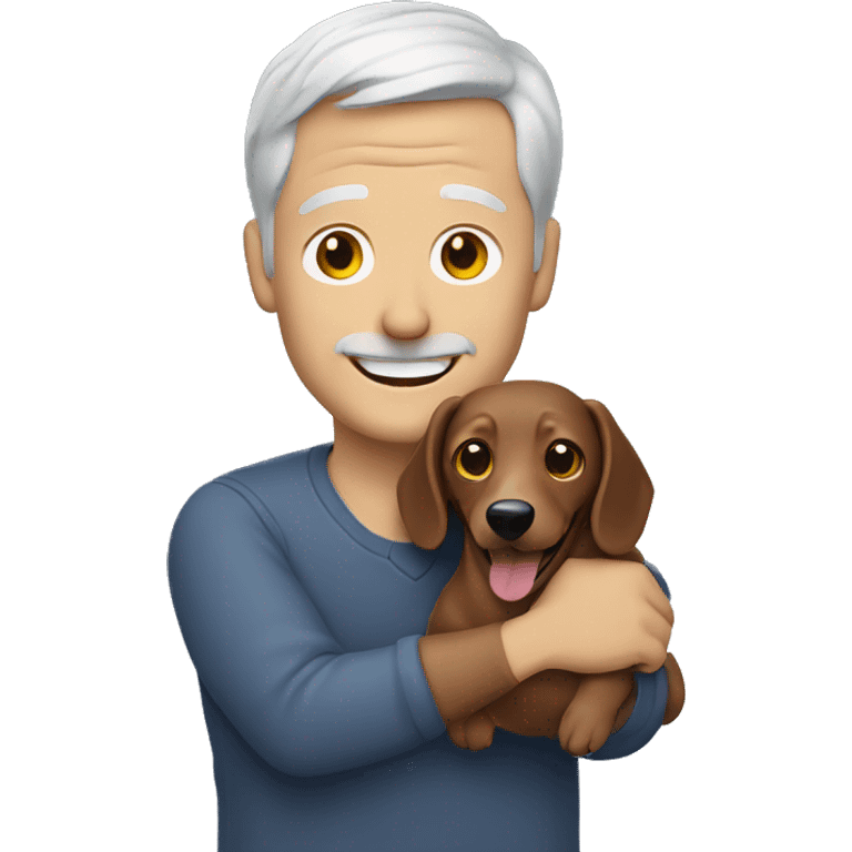  White man with grey hair smiling and holding a dachshund in his arms emoji