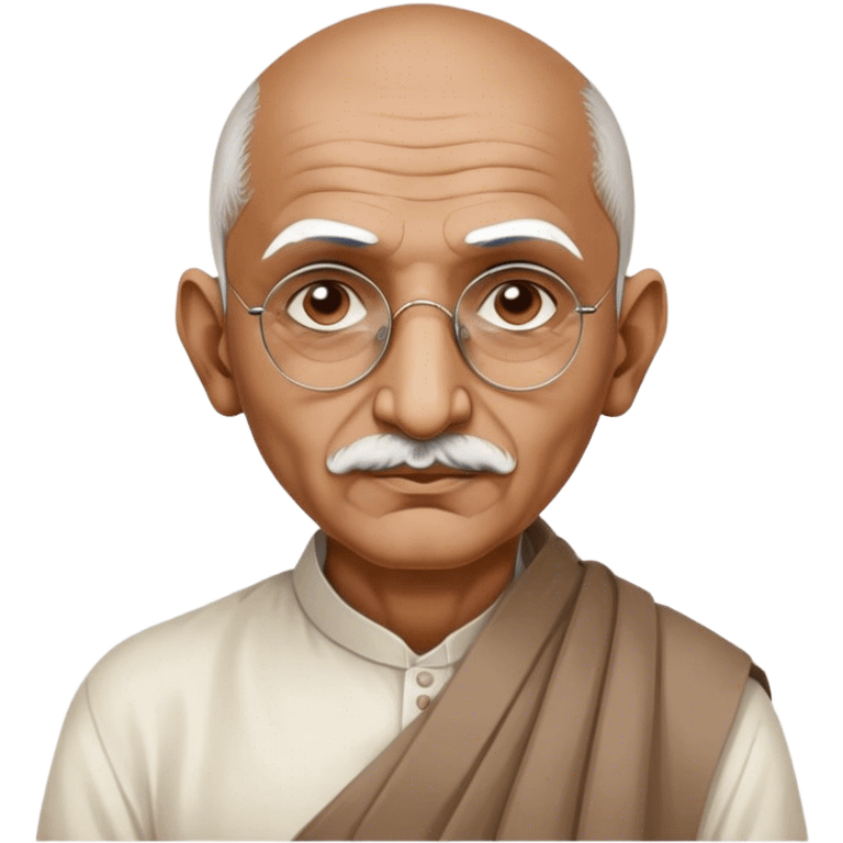 Cinematic Realistic Mahatma Gandhi Portrait Emoji, depicted as a humble, wise leader in simple attire with a serene determined expression, rendered with soft textures and warm natural lighting that captures his peaceful yet resolute spirit. emoji