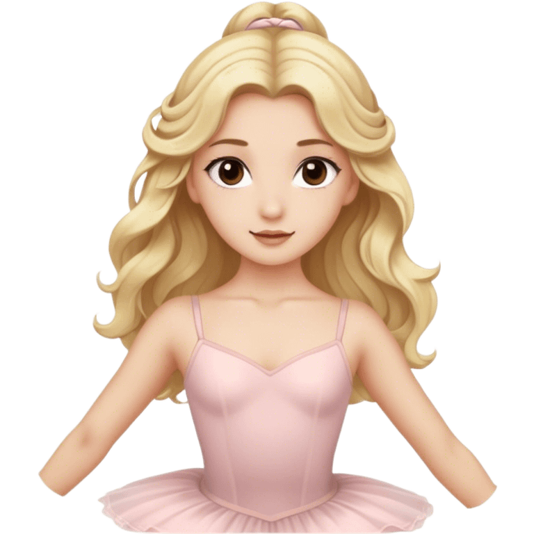 Blonde model with brown eyes, long wavy hair, ballet dancer emoji