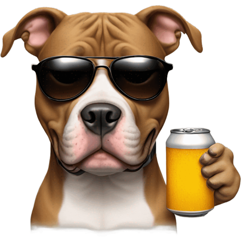 Pitbull with sunglasses drinking beer  emoji