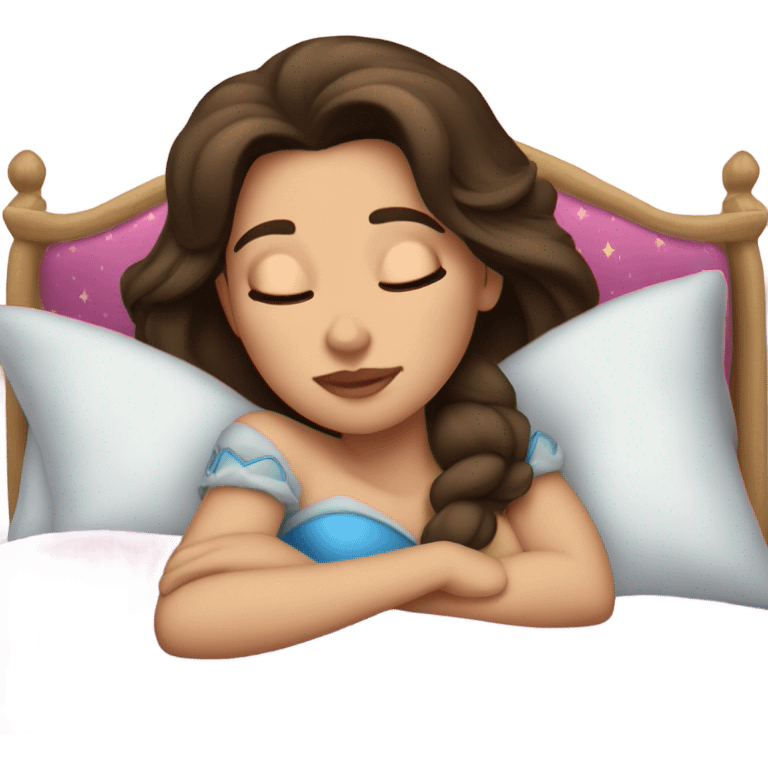 Sleeping brunette beauty princess Disney, bed emoji