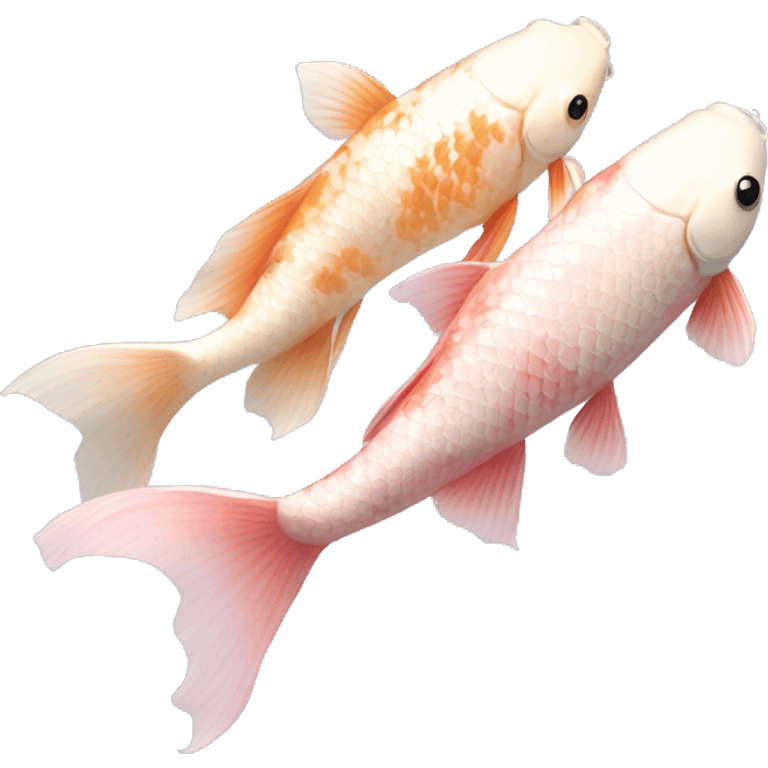 ivory and pale pink koi fish swimming together (realistic)  emoji