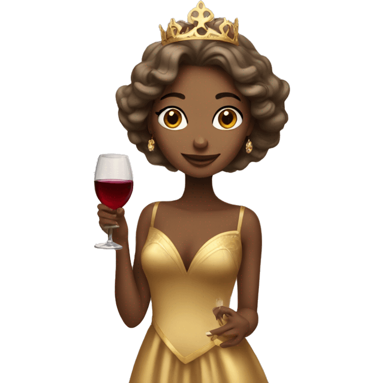 beautiful princess in a golden dress drinking wine emoji