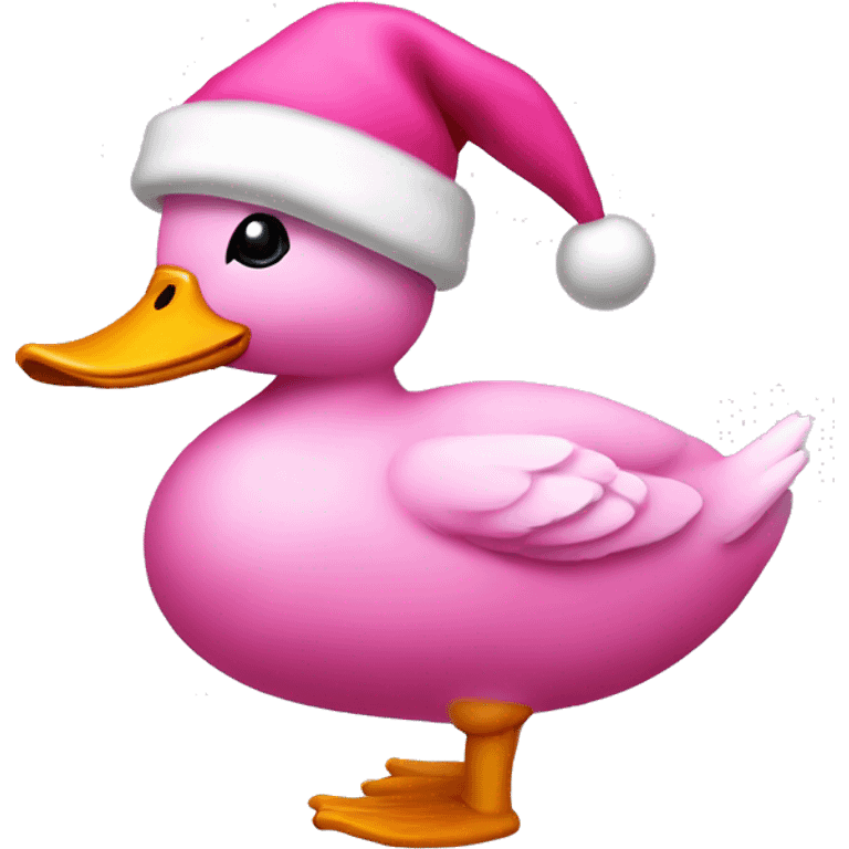 Pink Duck wearing a Santa hat with a bow on it emoji