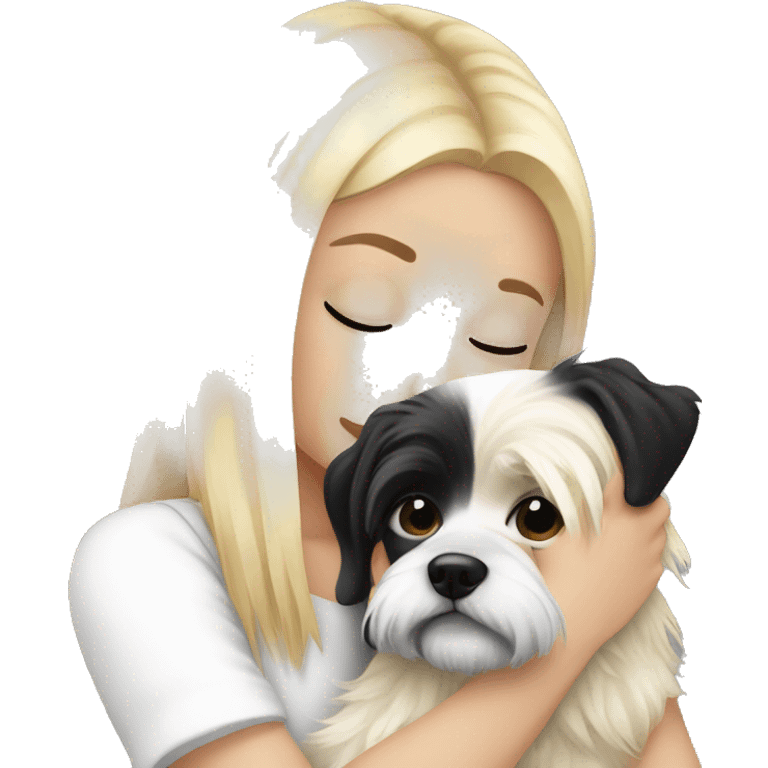 Blonde girl snuggling black and white shitzu emoji