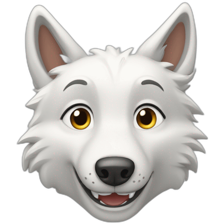 Loup blanc qui fait un beau sourire montrant ses belles dents emoji