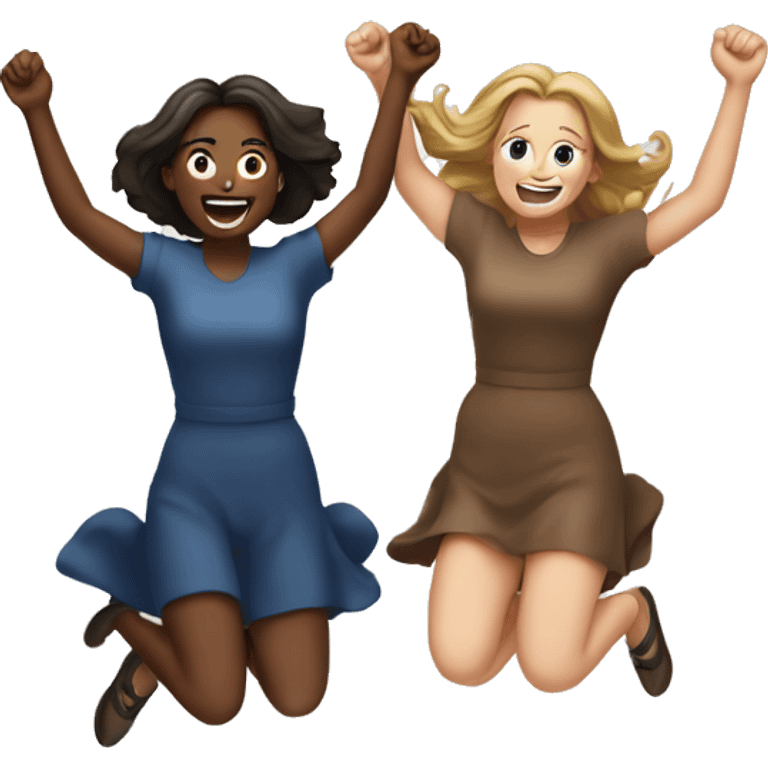 Two brunette white women, jumping up excitedly emoji