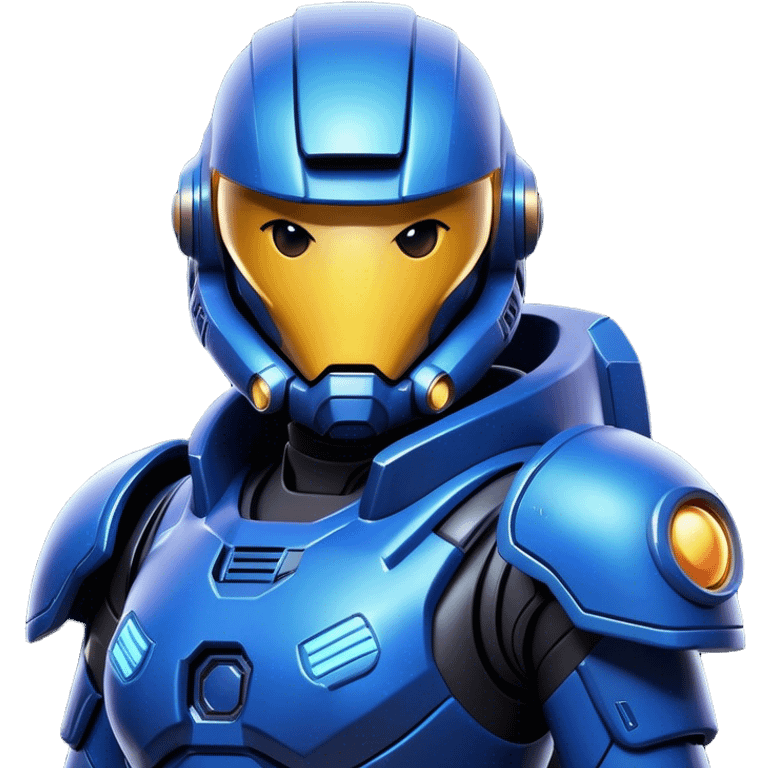 Clash of Clans aesthetic: Cinematic heroic Terran Marine Hero close up Emoji, rendered in a 3D vector-style similar to standard emojis with minimal shading and bold, simplified shapes. A compact, heroic isometric figure clad in futuristic power armor with signature energy accents, softly glowing with a cosmic battle charm. Simplified yet unmistakably iconic, highly detailed and consistent, glowing with a soft radiant shine and high gloss. Stylized with a touch of interstellar valor and a soft glowing outline, capturing the essence of an elite space warrior with a friendly, playful manner! emoji