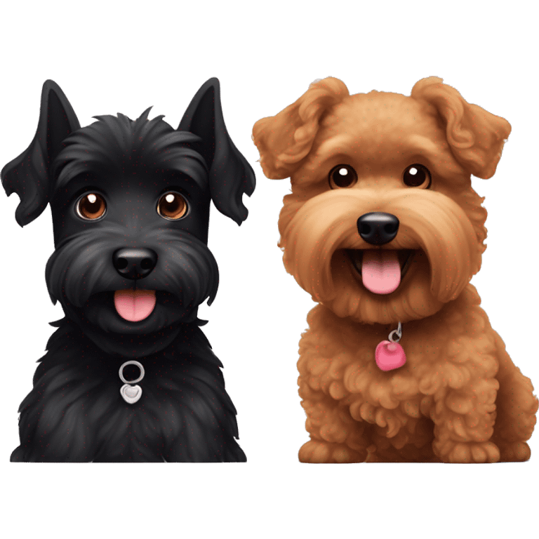 Black scottish terrier and brown toy poodle looking happy  emoji