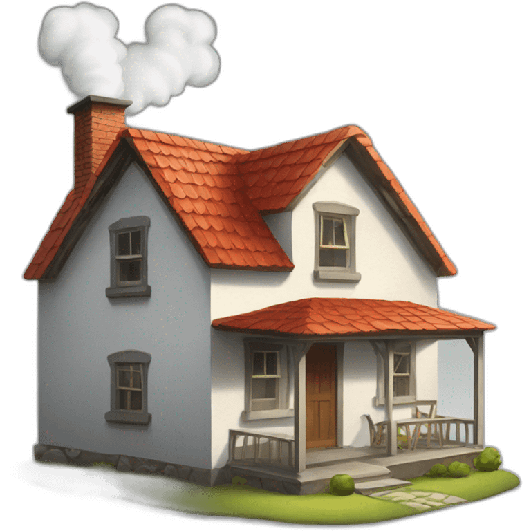 farmhouse with chimney with smoke coming out emoji