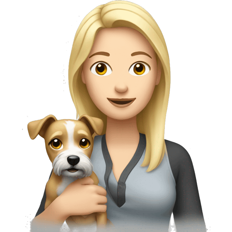 Blonde woman holding a terrier emoji