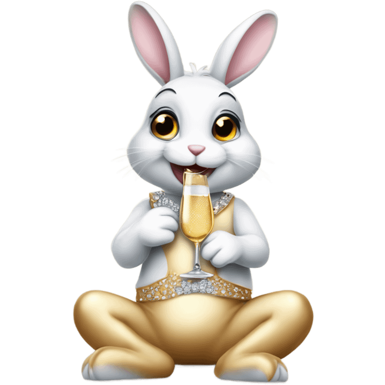 mischievous bunny wearing a diamond dress drinking champagne  emoji