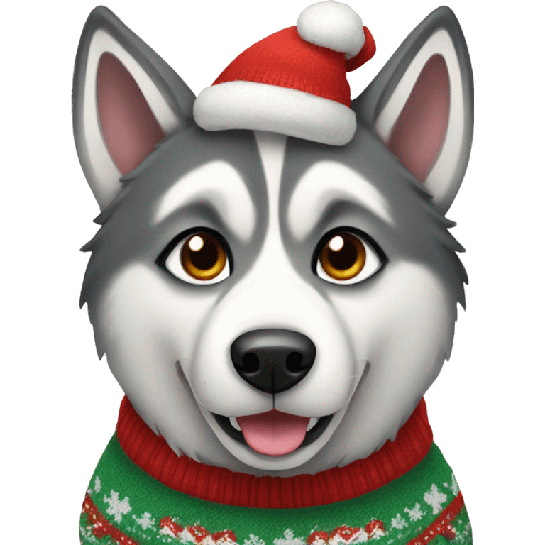 husky dog with christmas sweater emoji