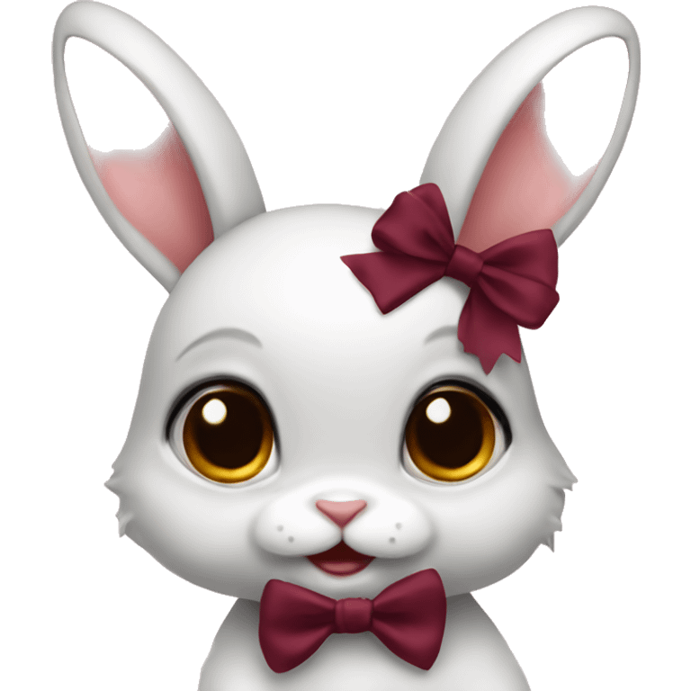 Baby bunny with coquette burgundy bow on ear emoji