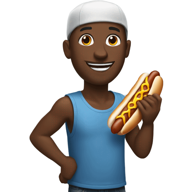 black guy enjoying a hot dog emoji