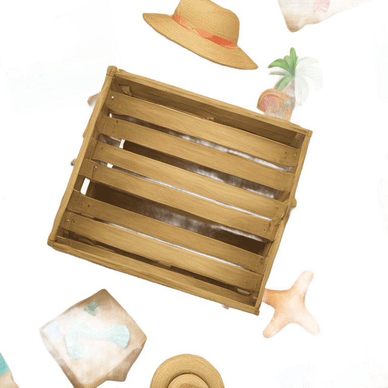 Crate with drawings of summer and bikinis inside emoji