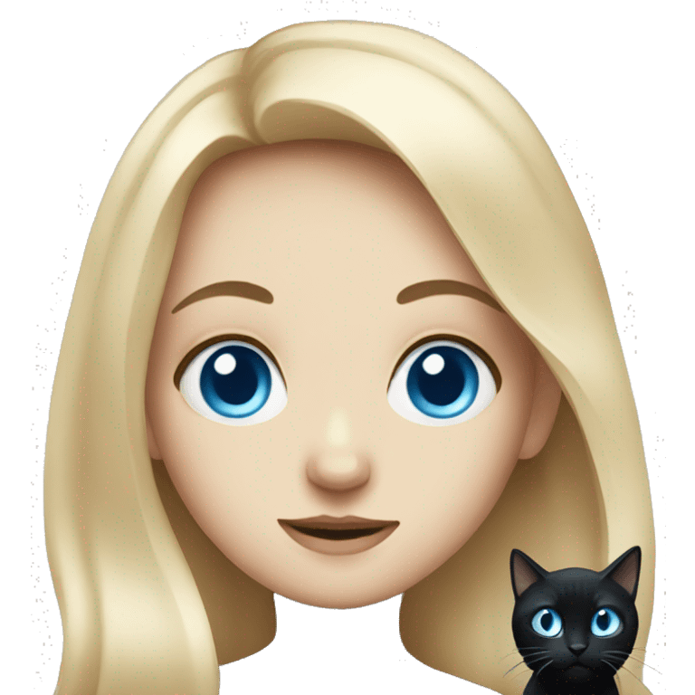 spooky girl with blue eyes and black cat emoji