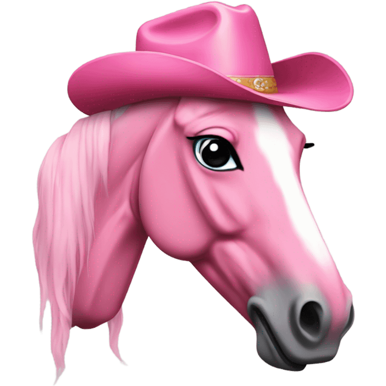 A pink horse wearing a pink cowboy hat  emoji