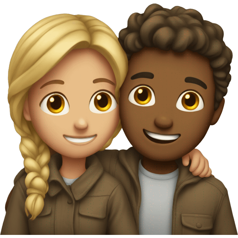 Young man and woman hugging emoji