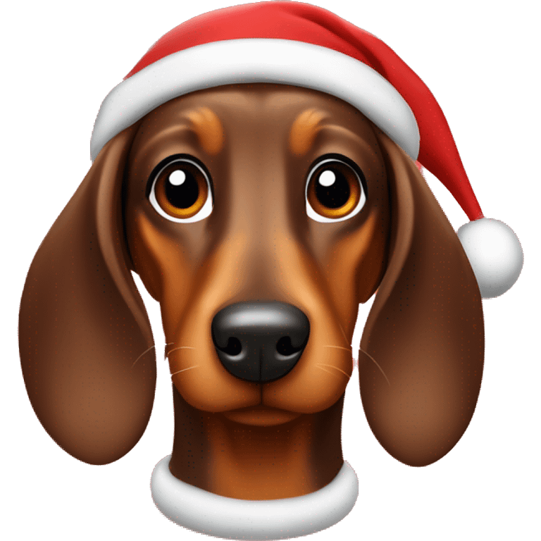 brown daschund with Christmas hat emoji