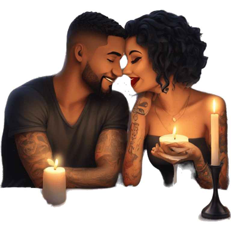 romantic candle light dinner for beautiful tattooed couple emoji