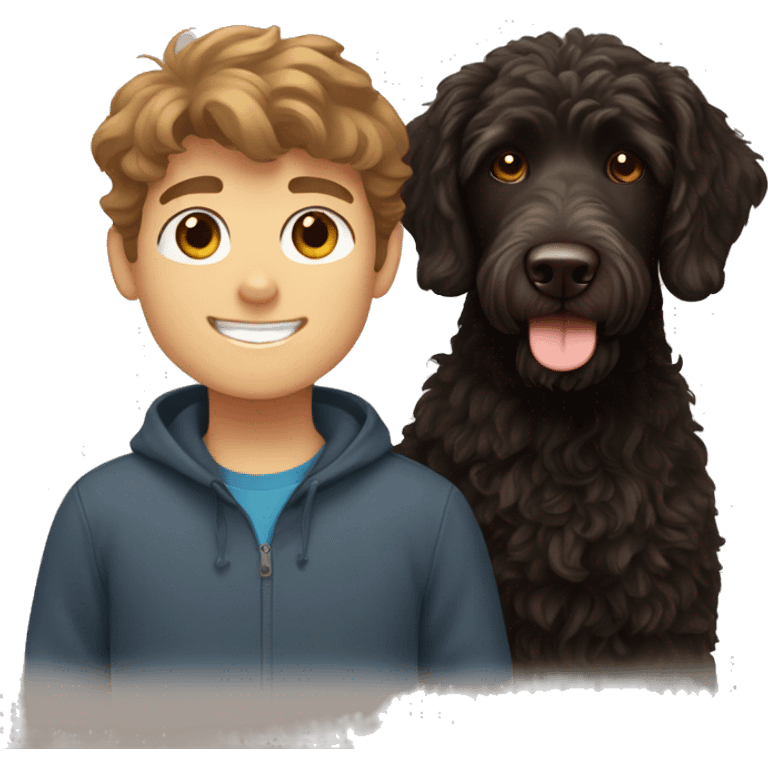 Brown haired Boy and black labradoodle emoji