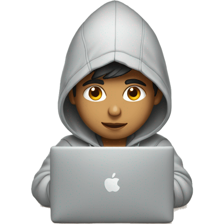 indian boy wearing a hoodie working on macbook emoji