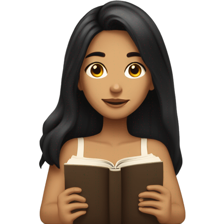 pretty girl with tan skin and long black hair reading a book while laying down emoji