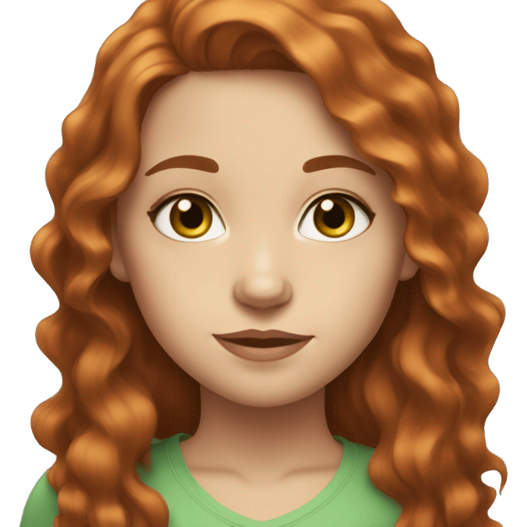 Girl with fair skin, wavy long auburn hair, and light green eyes emoji